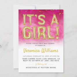 Es una invitación a Baby Shower en globo Chica