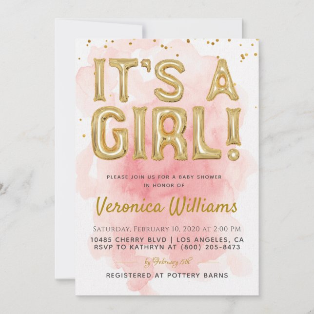 Es una invitación a Baby Shower en globo Chica (Anverso)