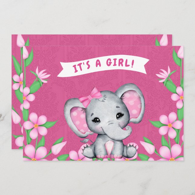 Es una invitación a Baby Shower para un elefante C (Anverso / Reverso)