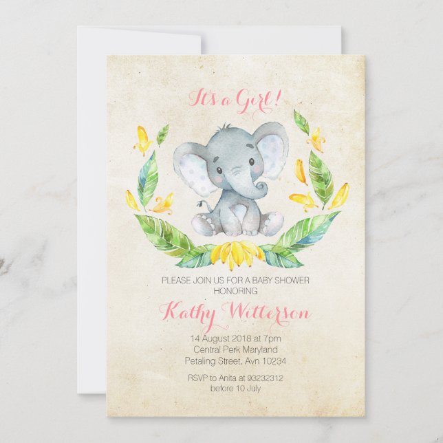 Es una invitación a la ducha de un elefante chica (Anverso)