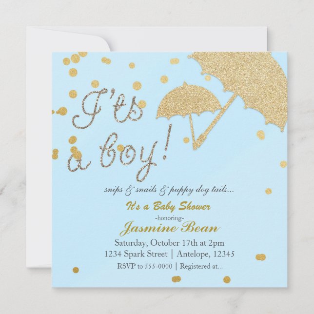ES UNA Invitación Baby Shower Blue & Gold PARA NIÑ (Anverso)