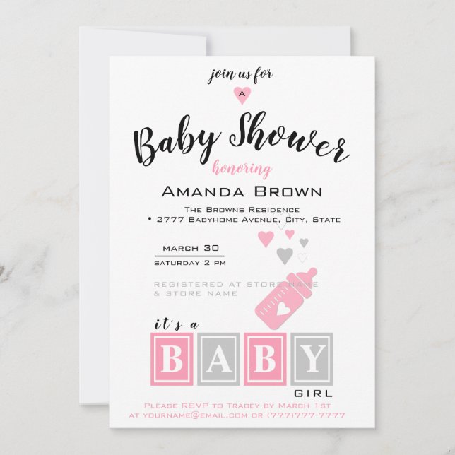 Es una invitación Chica a Baby Shower (Anverso)