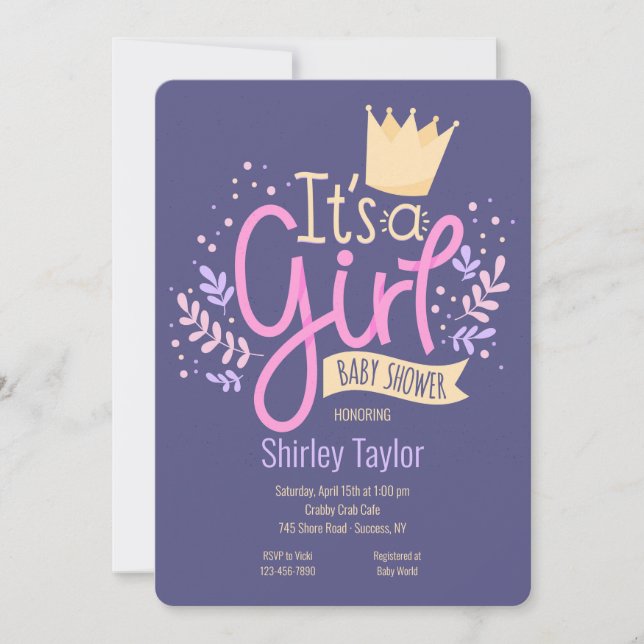 Es una invitación Chica a Baby Shower (Anverso)