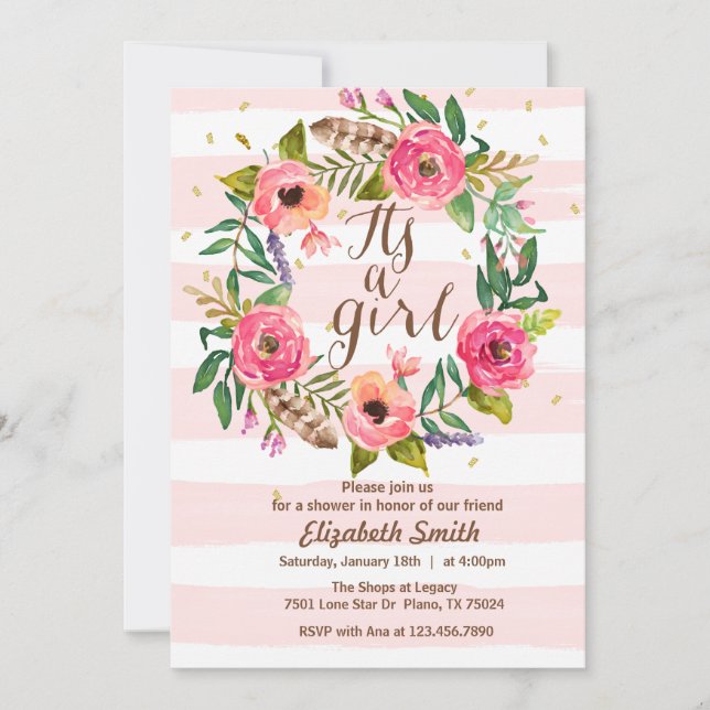 Es una invitación Chica a Baby Shower (Anverso)