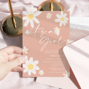 Es una invitación Chica a Baby Shower Daisy rosado