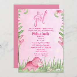 Es una invitación Chica a Dino Baby Shower