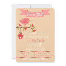 Es una invitación Chica a la Baby Shower de Pájaro