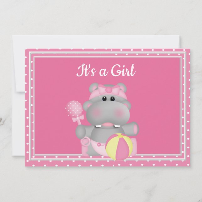 Es una invitación Chica de Hippo a Baby Shower (Anverso)