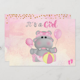 Es una invitación Chica de Hippo a Baby Shower