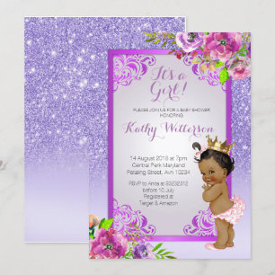 Es una invitación chica morada en Baby Shower