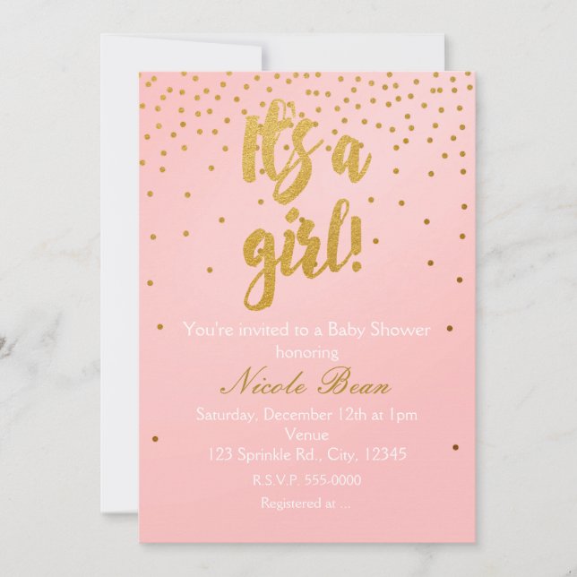 Es Una Invitación CHICA Rubor Pink & Gold Confetti (Anverso)