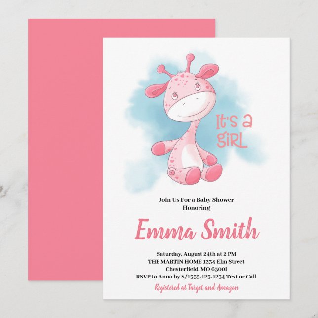 Es una invitación de Baby Shower a la acuarela Chi (Anverso / Reverso)