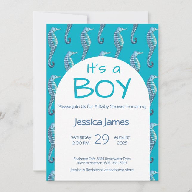 Es una invitación de Baby Shower a un caballito de (Anverso)