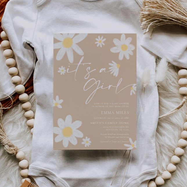 Es una invitación de Baby Shower Chica Daisy Beige (Subido por el creador)