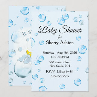 Es una invitación de Baby Shower de Boy Bubble