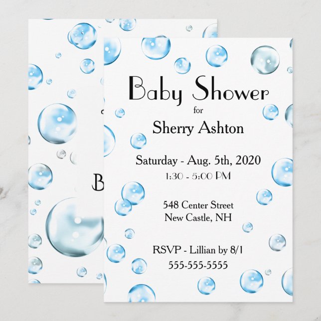 Es una invitación de Baby Shower de Boy Bubble (Anverso / Reverso)