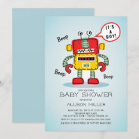 Es una invitación de Baby Shower de Boy Robot
