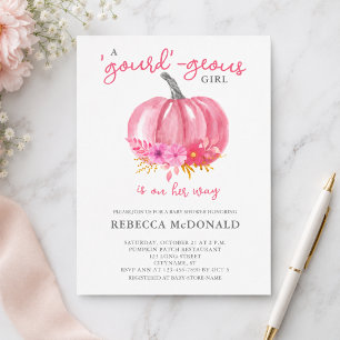 Es una invitación de Baby Shower de calabaza rosa 