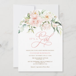Es una Invitación de Baby Shower de Flores Rosadas