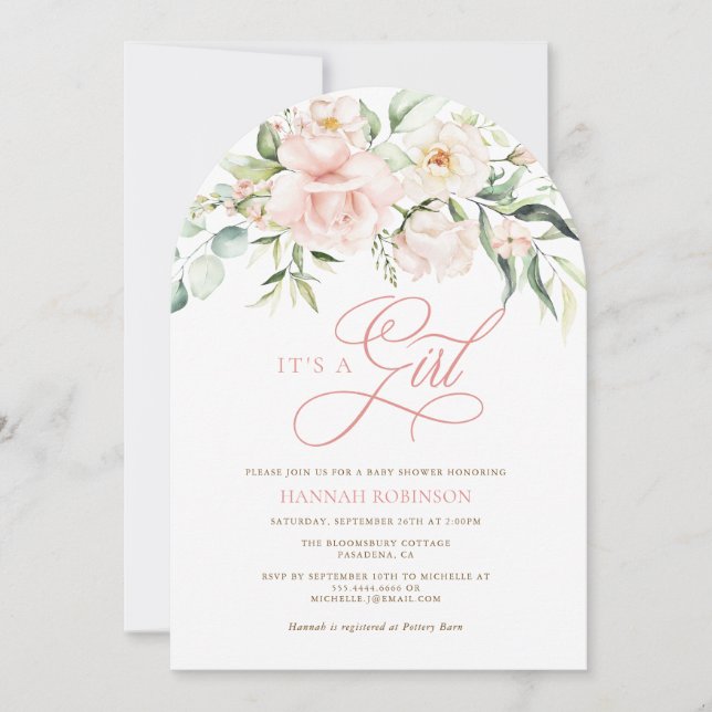 Es una Invitación de Baby Shower de Flores Rosadas (Anverso)