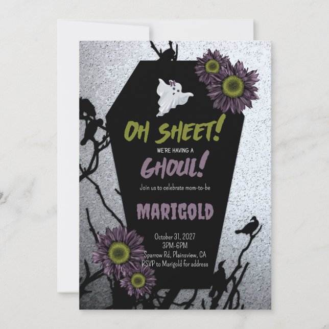 Es una invitación de Baby Shower de Ghoul Coffin H (Anverso)
