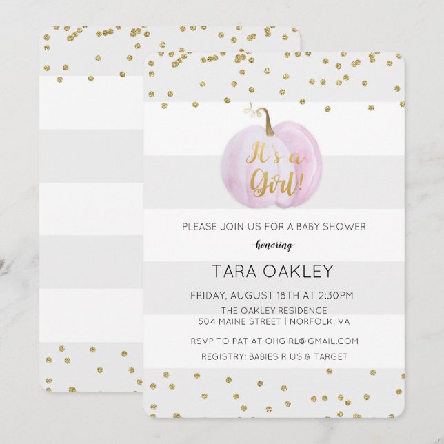 Es una invitación de Baby Shower de un Purpurina d (Anverso / Reverso)
