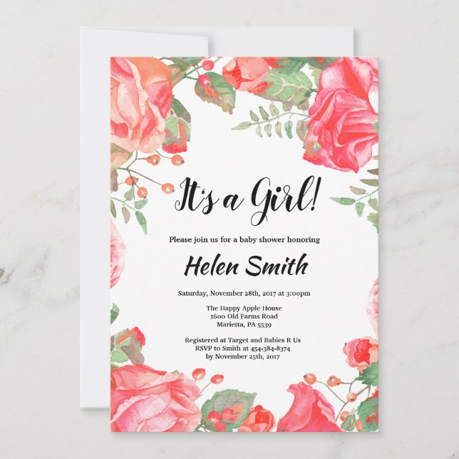 Es una invitación de baby shower floral púrpura pa (Anverso)