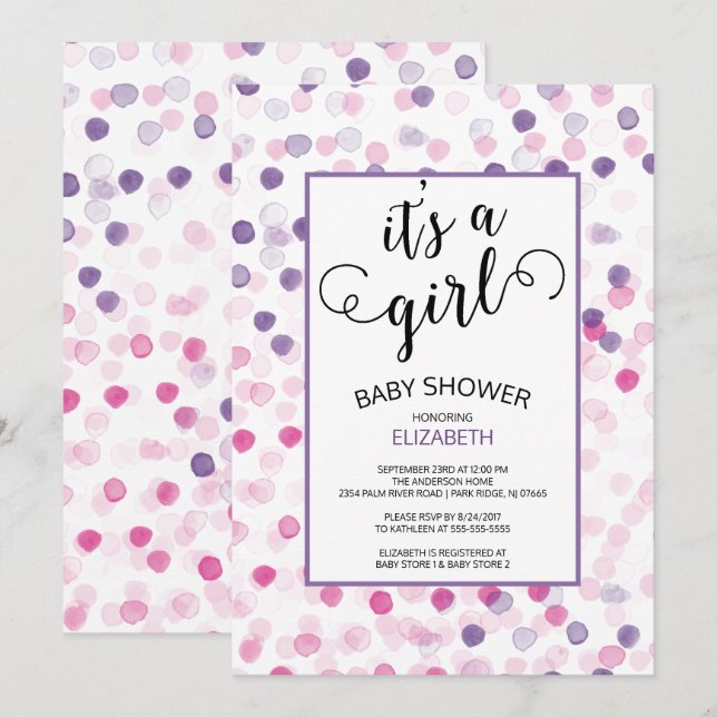Es una invitación de Baby Shower para los Chicas d (Anverso / Reverso)