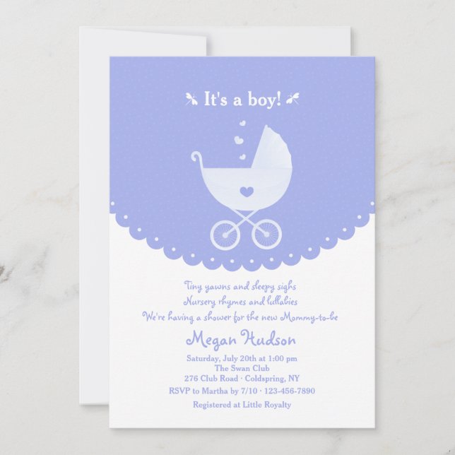 Es una invitación de Baby Shower para un chico (Anverso)