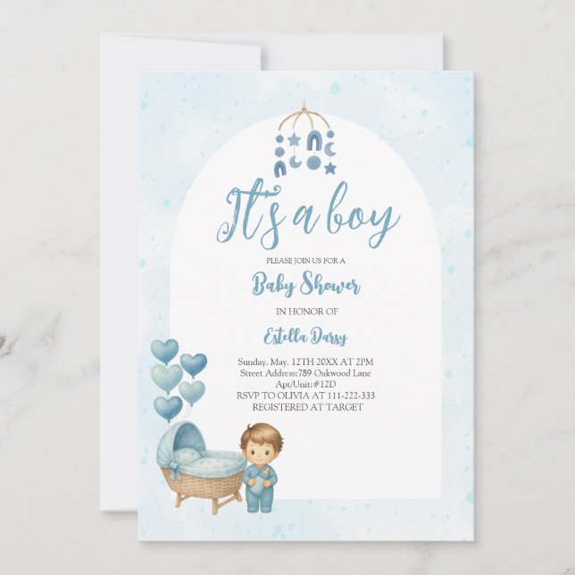 Es una invitación de Baby Shower para una niñera a (Anverso)