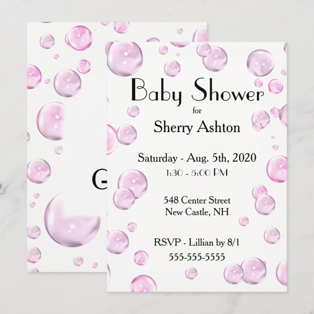 Es una invitación de Baby Shower rosa burbuja Chic (Anverso / Reverso)