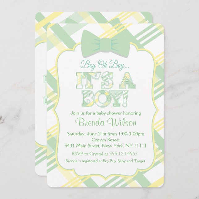 Es una invitación de Baby Shower verde pálido (Anverso / Reverso)