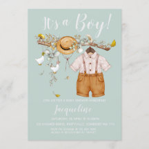 Es una invitación de boy Floral a Baby Shower