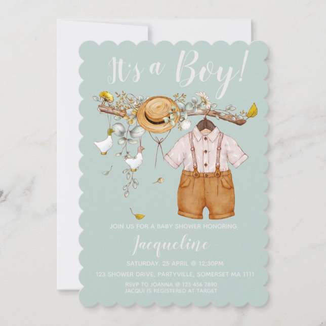 Es una invitación de boy Floral a Baby Shower (Anverso)