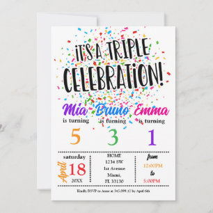 Es una invitación de cumpleaños de tres hermanos