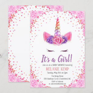 Es una Invitación de Cumpleaños Floral de Unicorni