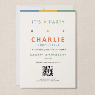 Es una invitación de cumpleaños infantil con códig