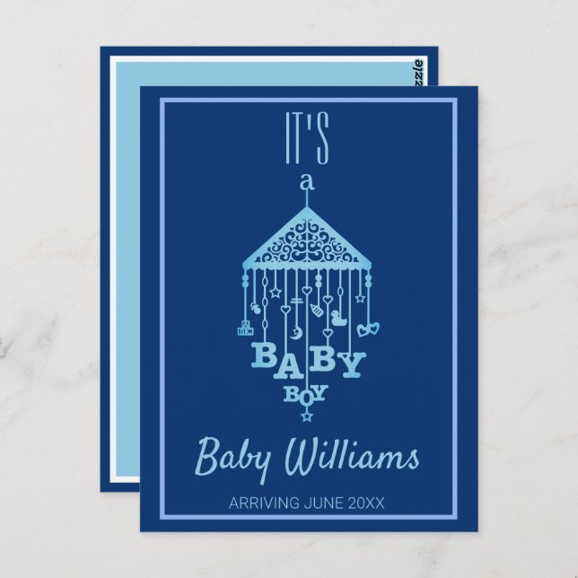 Es una Invitación de embarazo azul para bebé (Anverso / Reverso)