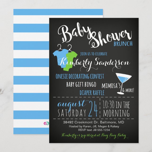 Es una invitación de fiesta para chicos de Baby Sh (Anverso / Reverso)