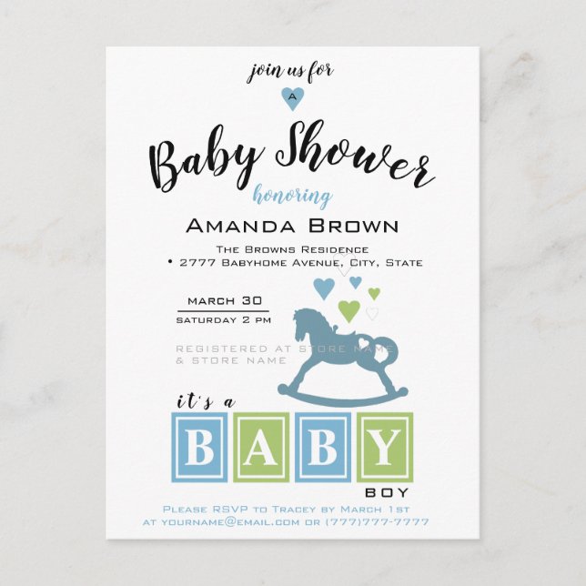 Es una invitación de un niño a Baby Shower (Anverso)