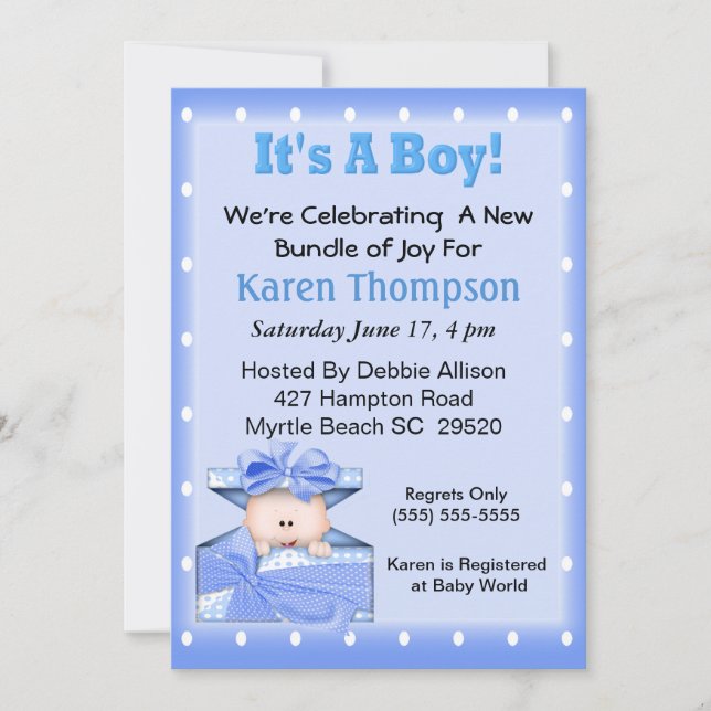 Es una invitación de un niño a Baby Shower (Anverso)