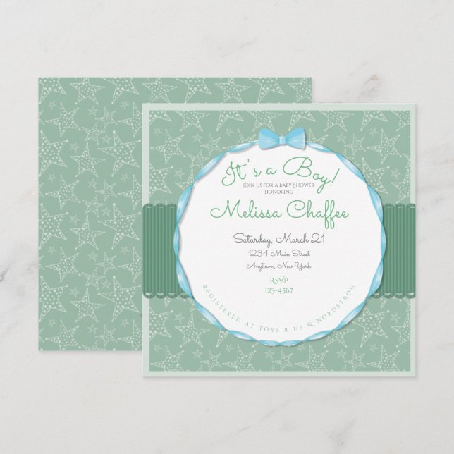 Es una invitación de un niño a Baby Shower - verde (Anverso / Reverso)