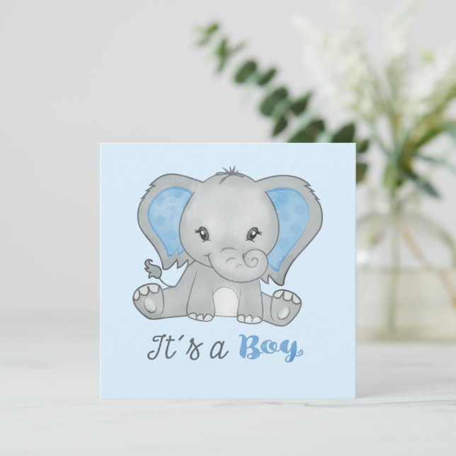 Es una Invitación de un niño elefante de foto azul (Anverso de pie)