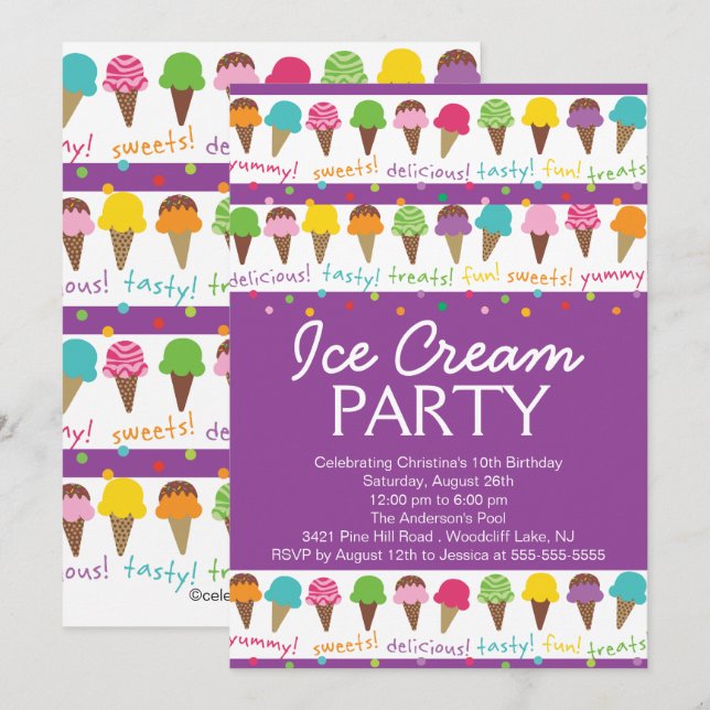 Es una invitación del fiesta del helado del verano (Anverso / Reverso)