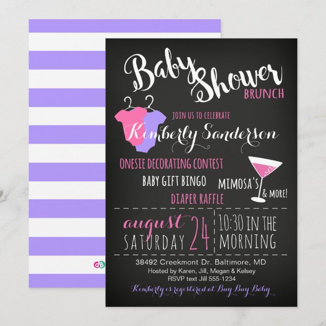 Es una invitación para un brunch de Baby Shower Ch (Anverso / Reverso)