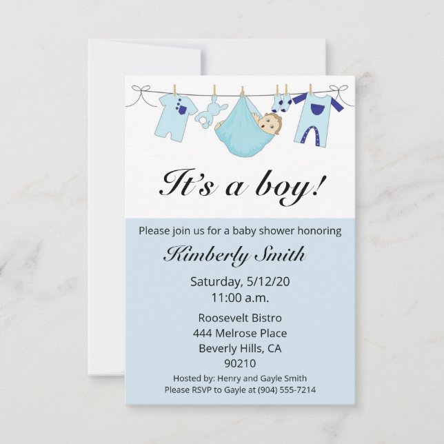Es una invitación para un niño a la ducha de bebé (Anverso)