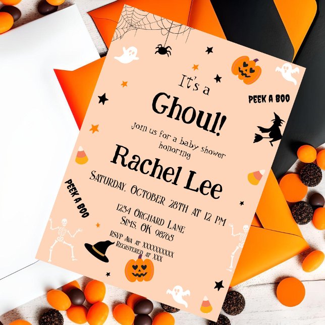 Es una invitación para una ducha de bebé de Hallow (Subido por el creador)