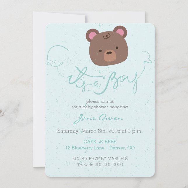 Es una invitación para una ducha de bebé de oso az (Anverso)