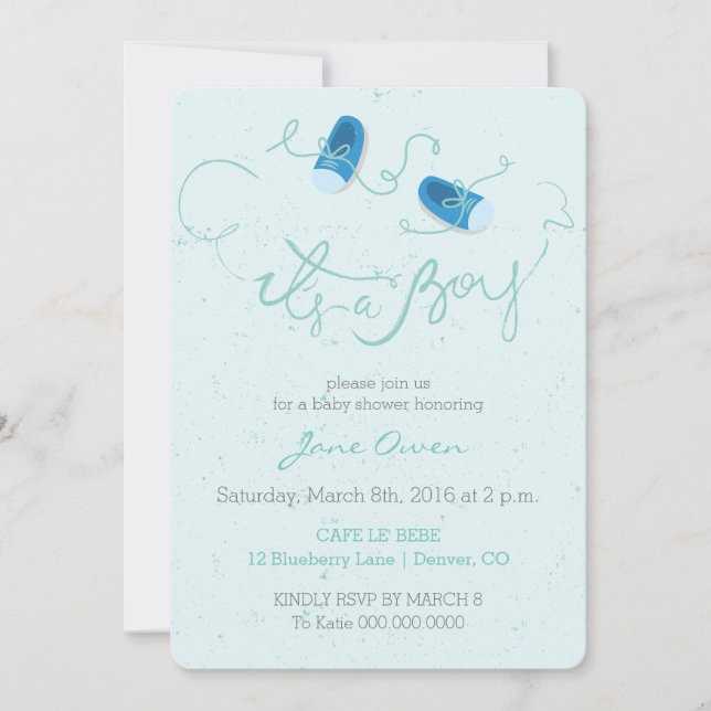 Es una invitación para una ducha de bebé de zapato (Anverso)