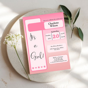 ¡Es una niña! Gradiente Rosa Invitación de Cumplea